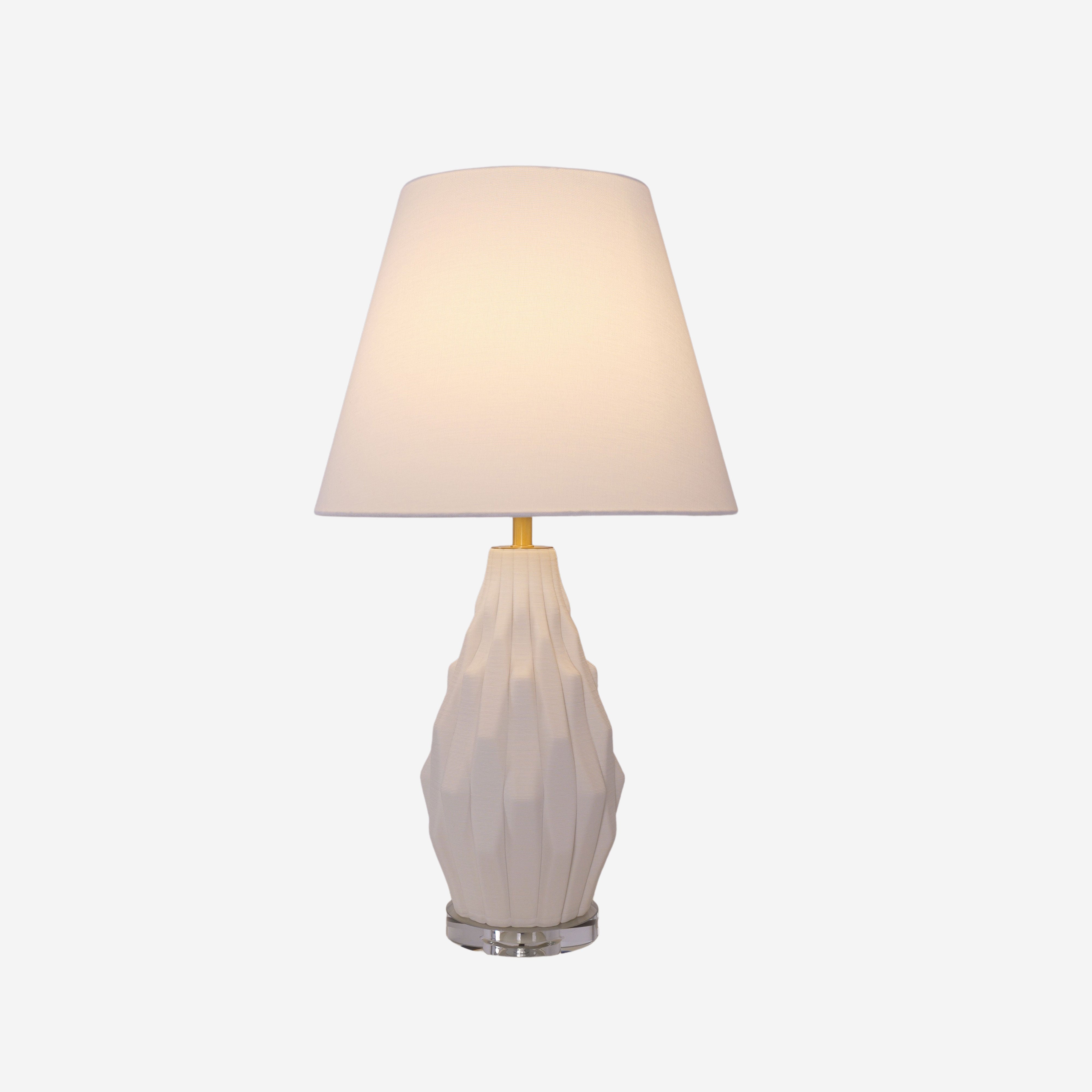 3D Pure White Polygonal Textured Ceramic Table Lamp with Fabric Shade
