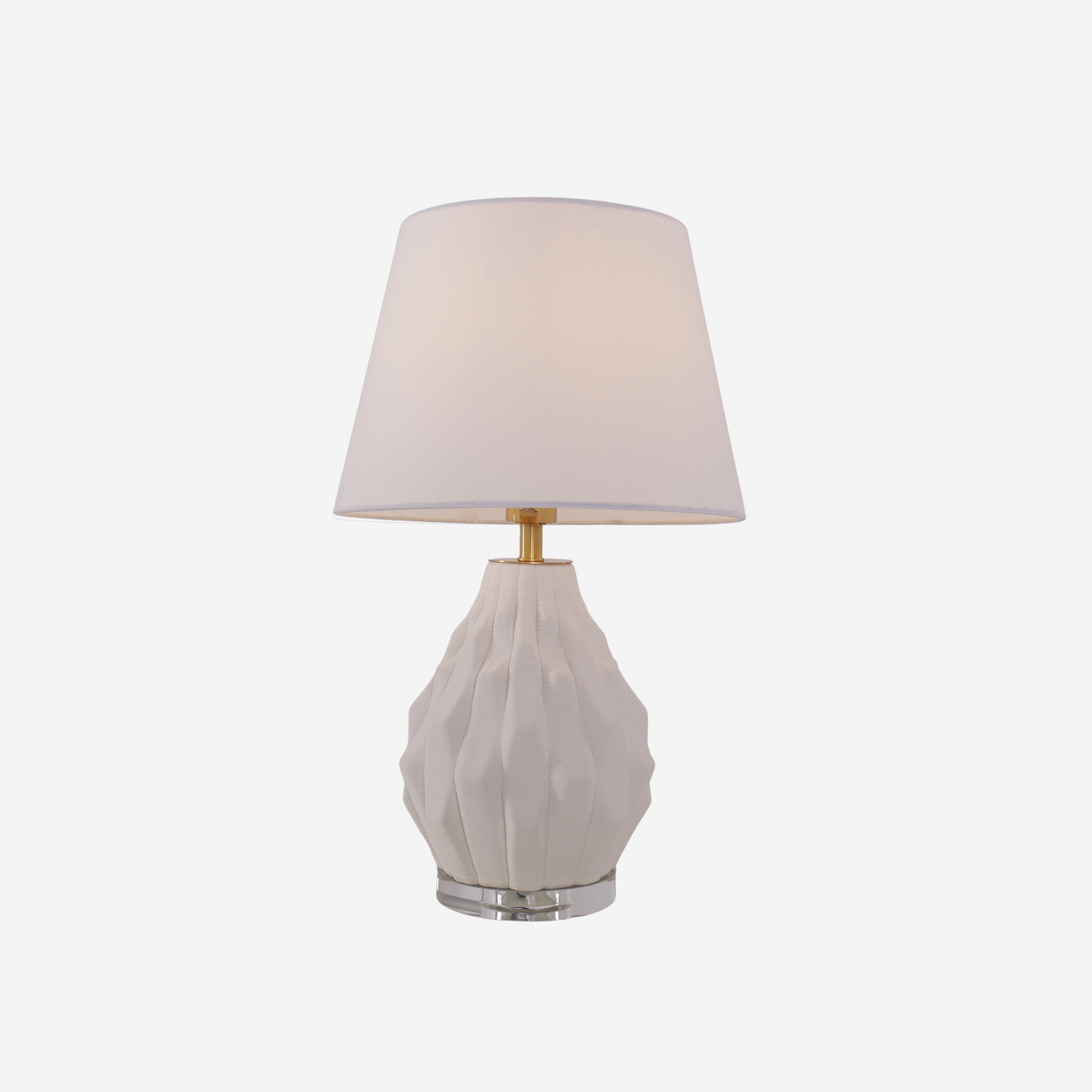 3D Pure White Polygonal Textured Ceramic Table Lamp with Fabric Shade
