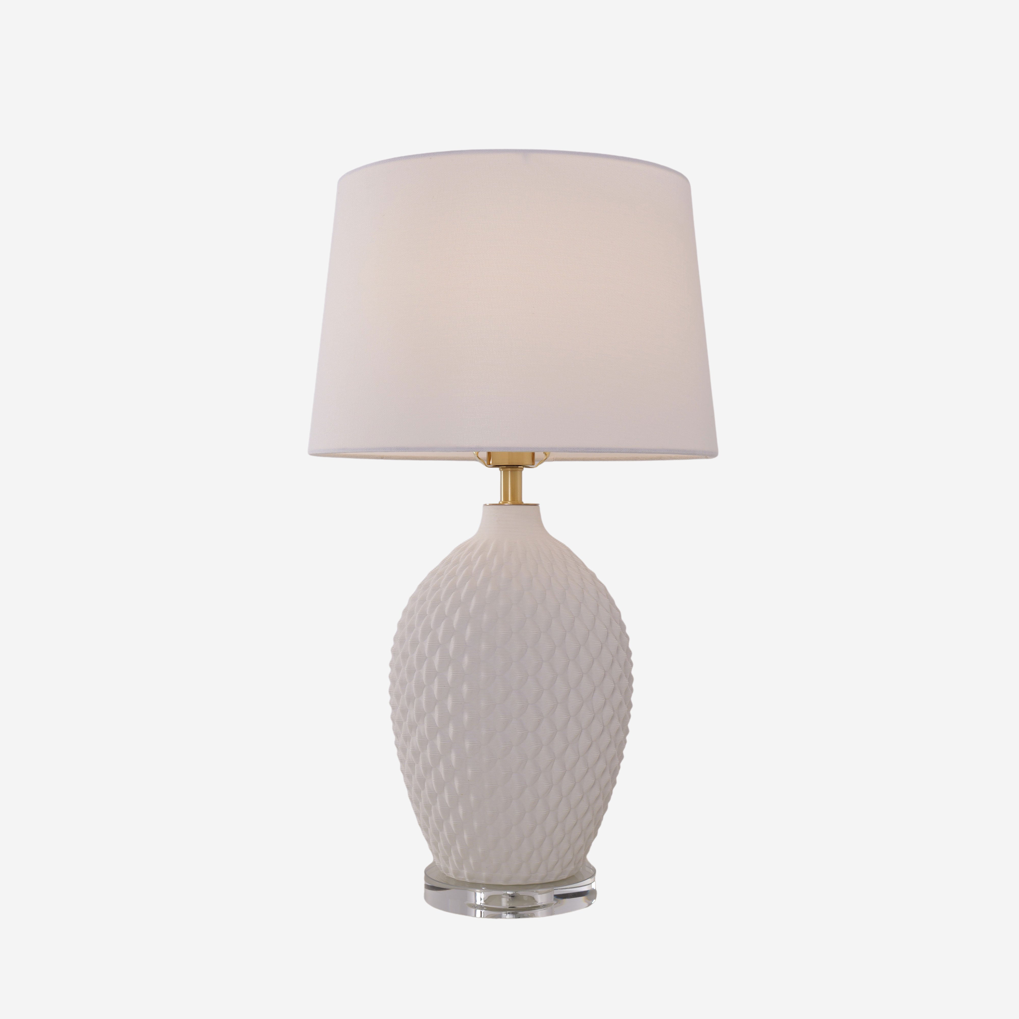 3D Pure White Diamond Embossed Relief Pattern Ceramic Table Lamp