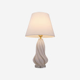 3D Pure White Ceramic Spiral Vase Table Lamp with Fabric Shade