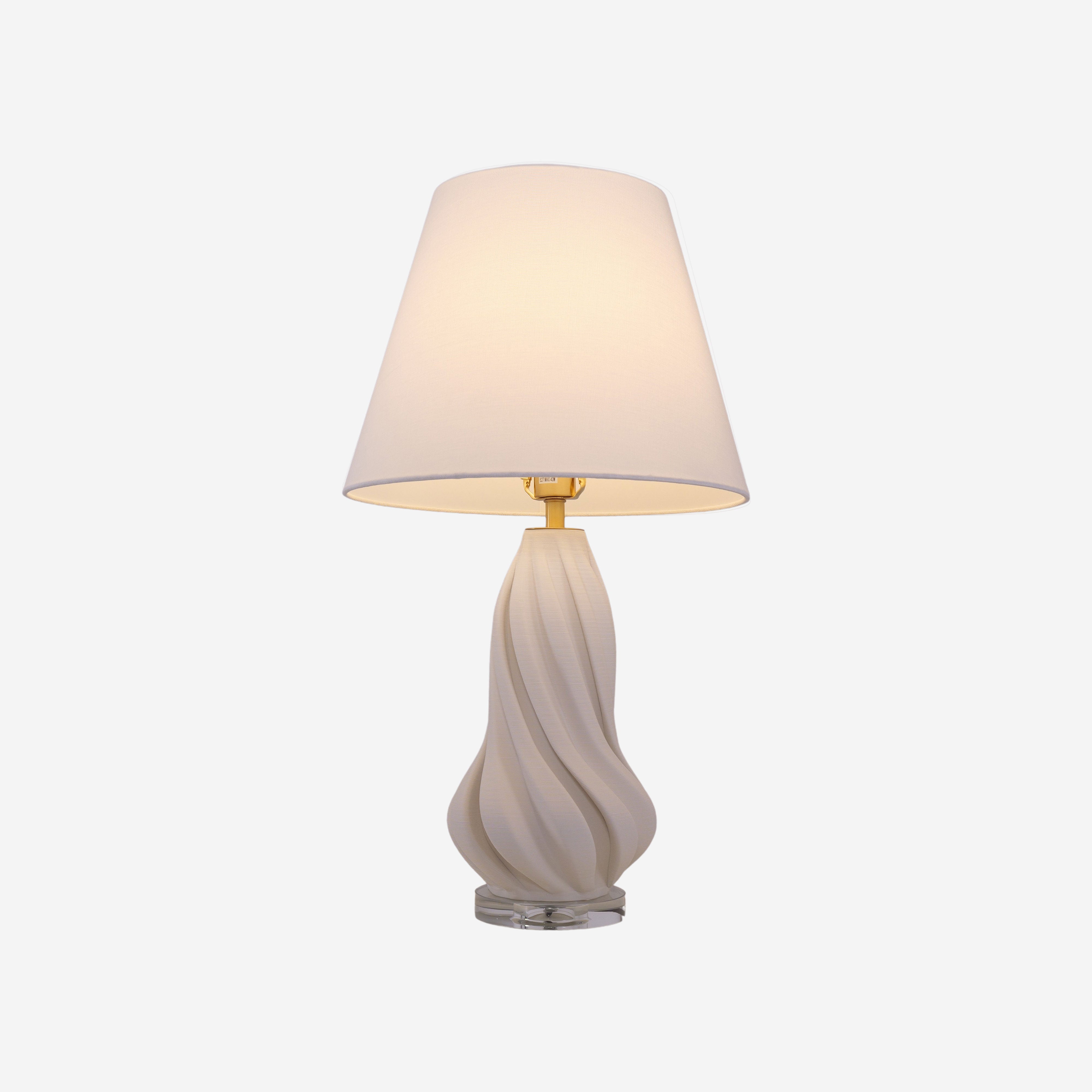 3D Pure White Ceramic Spiral Vase Table Lamp with Fabric Shade