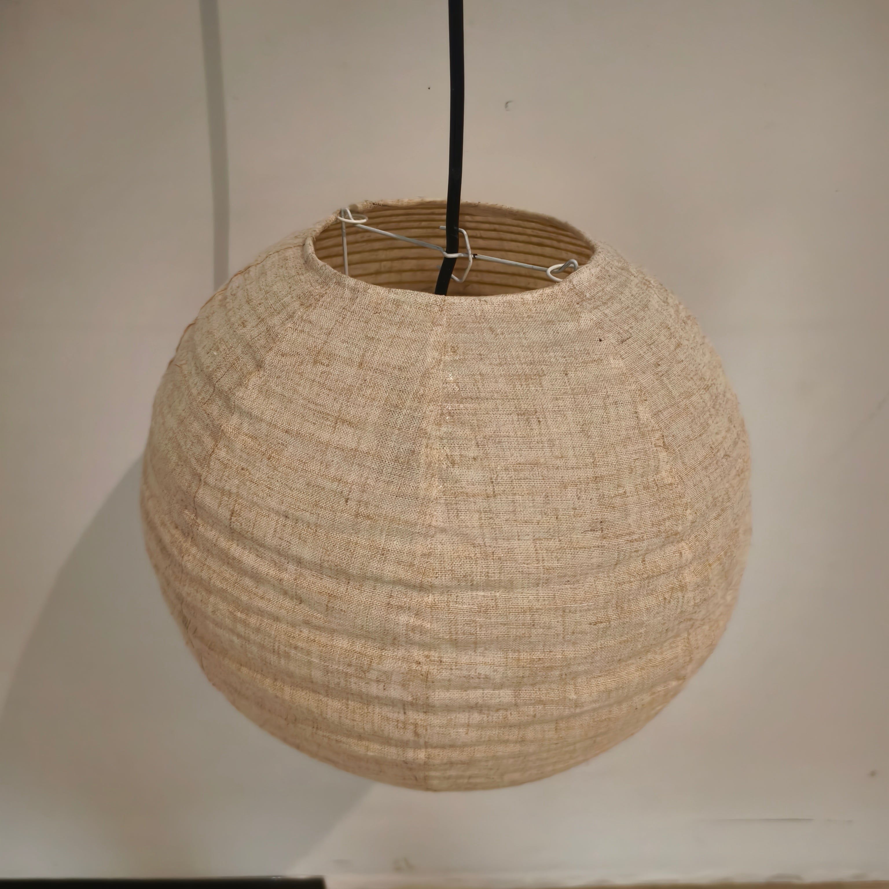 Wabi-Sabi Linen Spherical Pendant Light for Bedroom, Dining Room & Boho Interiors