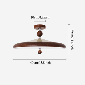 walnut two-globe flush ceiling light with shade texture and trim detail