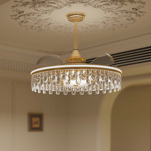 Close-up detail of Ceiling Fan with Light Gold Crystal Design & Adjustable Color