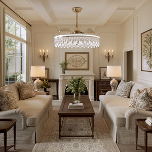 Close-up detail of Ceiling Fan with Light Gold Crystal Design & Adjustable Color