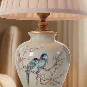 Close-up detail of Grey Chinoiserie Hand-Painted Ceramic Table Lamp table