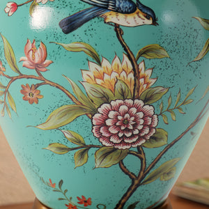 Close-up detail of Turquoise Chinoiserie Hand-Painted Ceramic Table Lamp table
