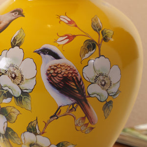 Close-up detail of Yellow-Double Bird Chinoiserie Hand-Painted Ceramic Table Lamp table