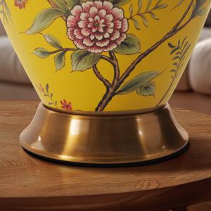 Close-up detail of Yellow-Single Bird Chinoiserie Hand-Painted Ceramic Table Lamp table