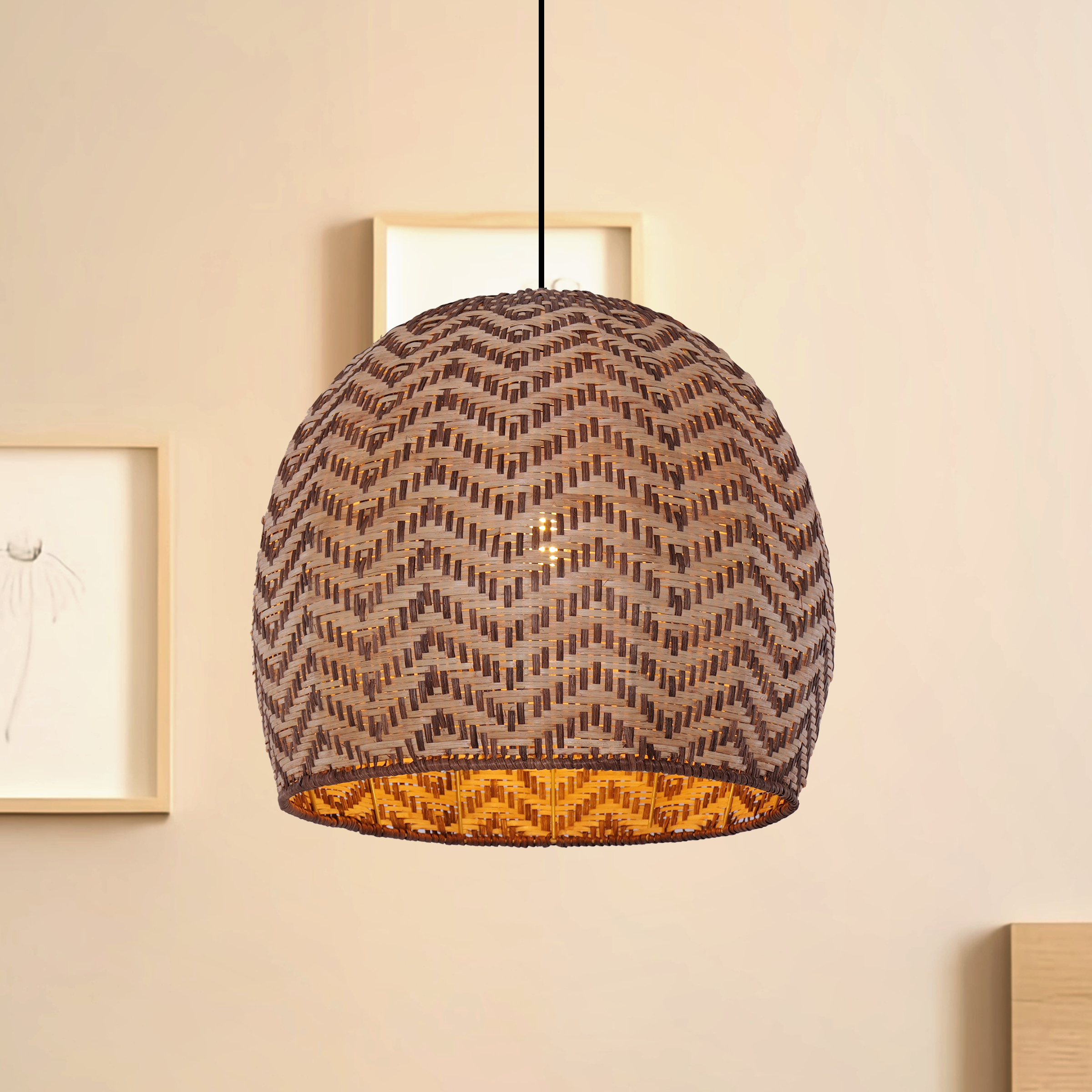 Elegant Woven Rattan Pendant Light with Wave Details