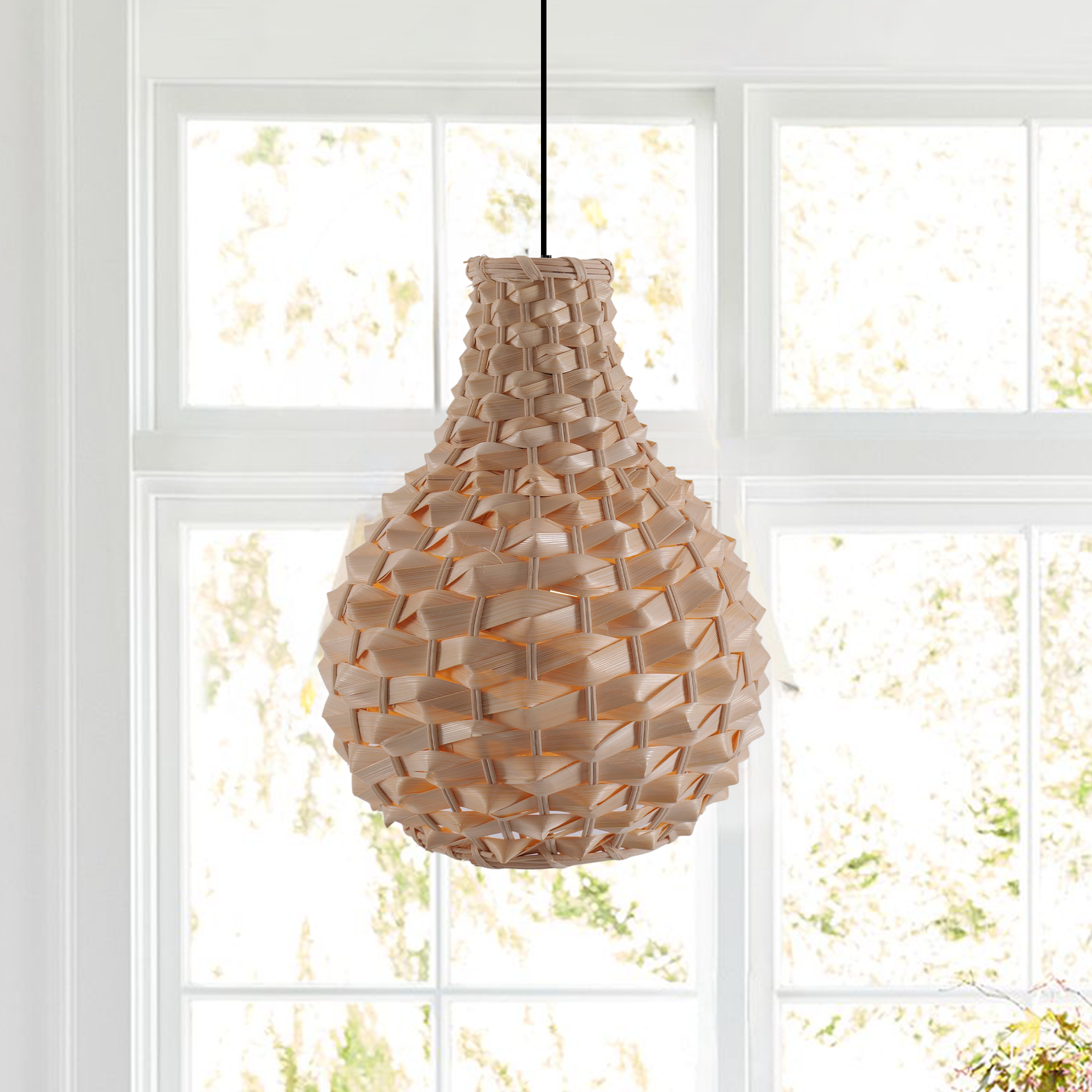 Boho Bamboo Pendant Ceiling Light Handwoven Pinecone Design