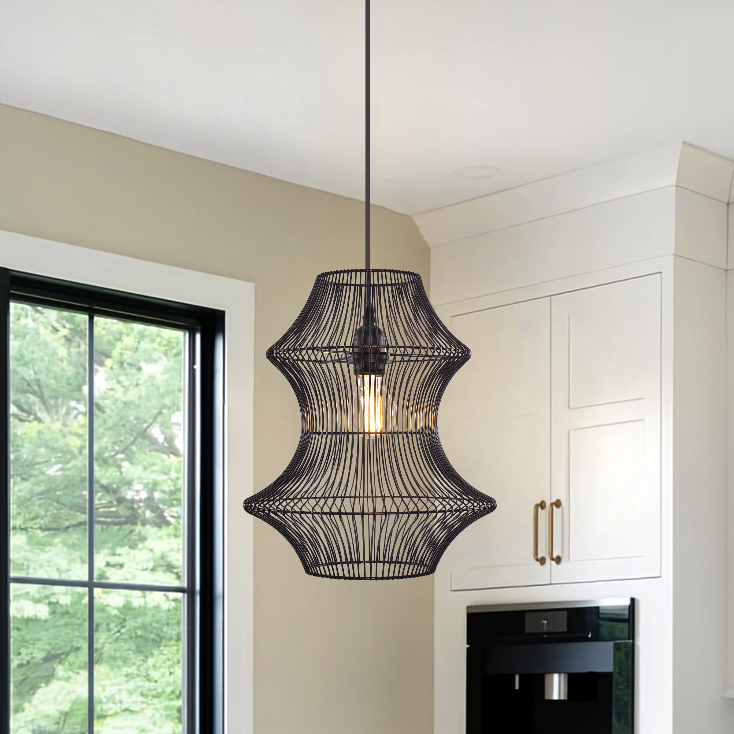 Industrial Black Iron Pendant Light with Hourglass Shape