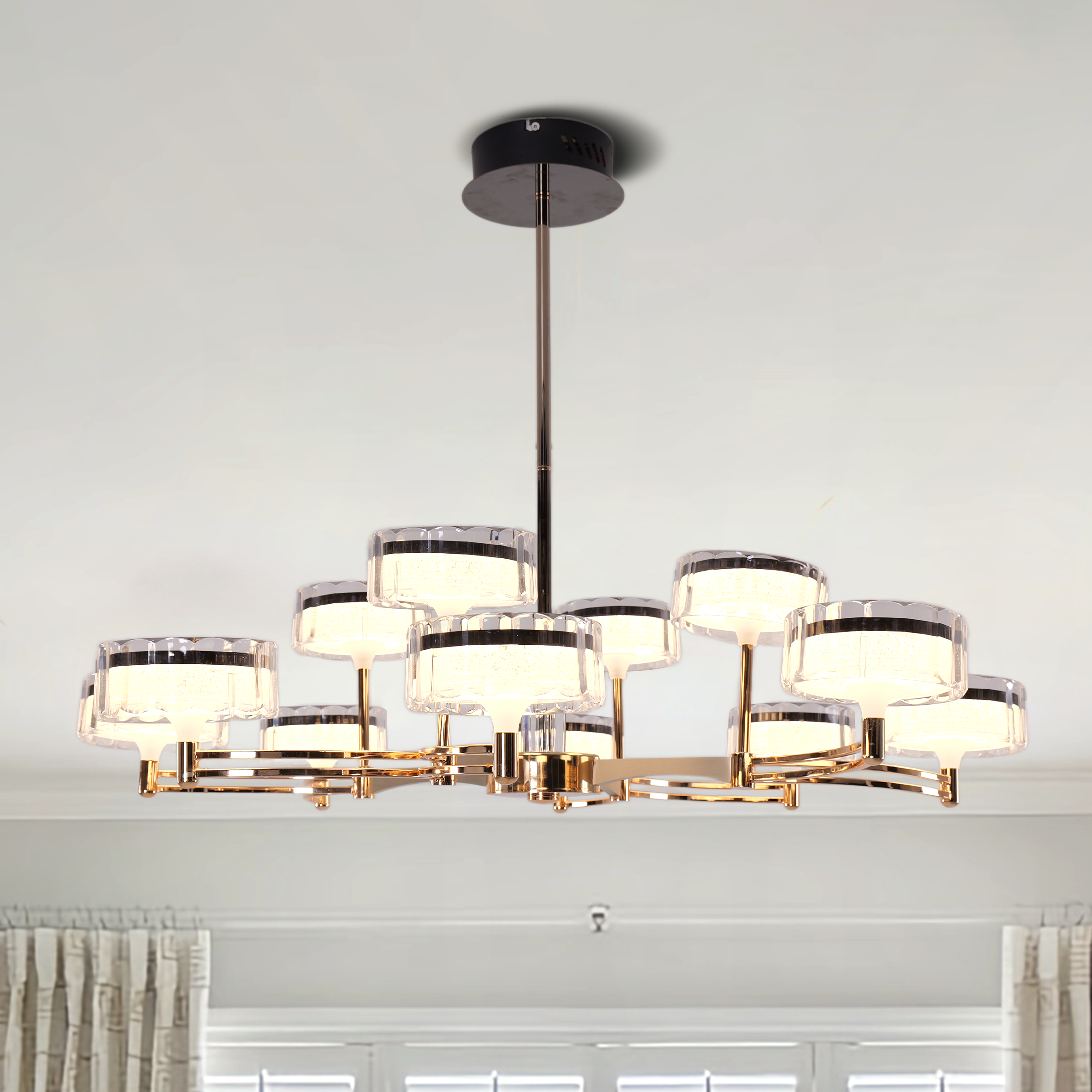 Luxury Metal Chandelier for Living Room with Tri-Colour Lighting Options