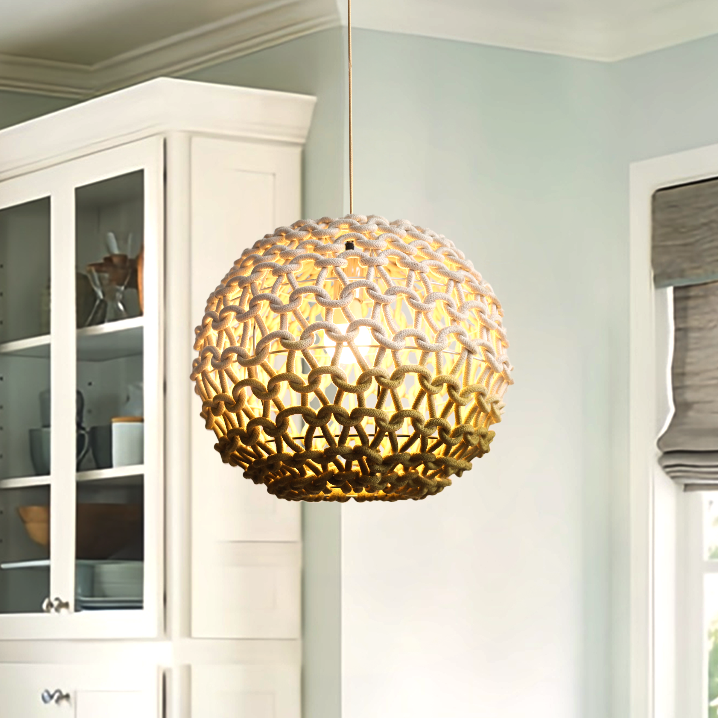 Artisanal Globe-Shaped Cotton Rope Pendant Light for Home Decor