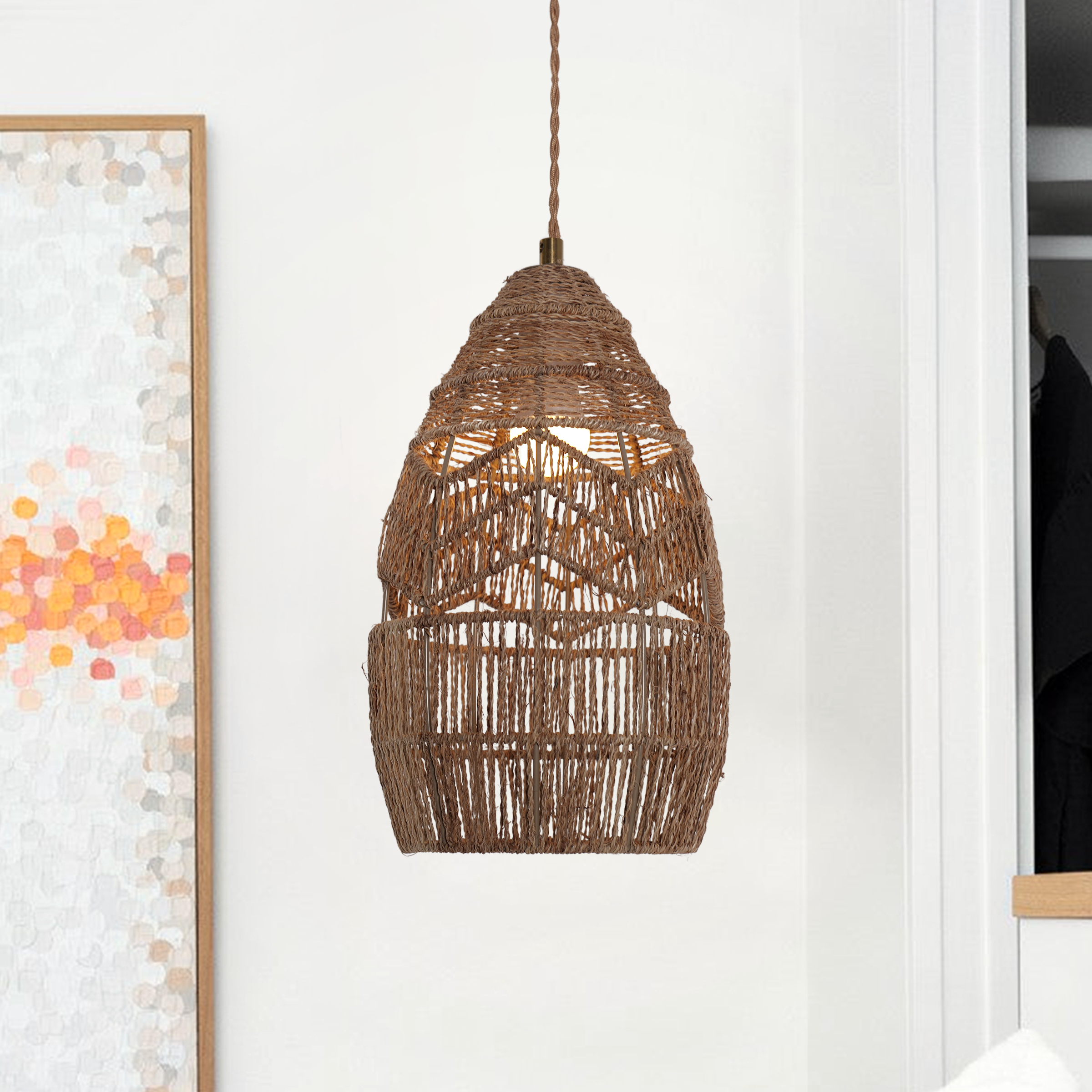 Handwoven Rattan Bell Pendant Light for Dining Room Decor