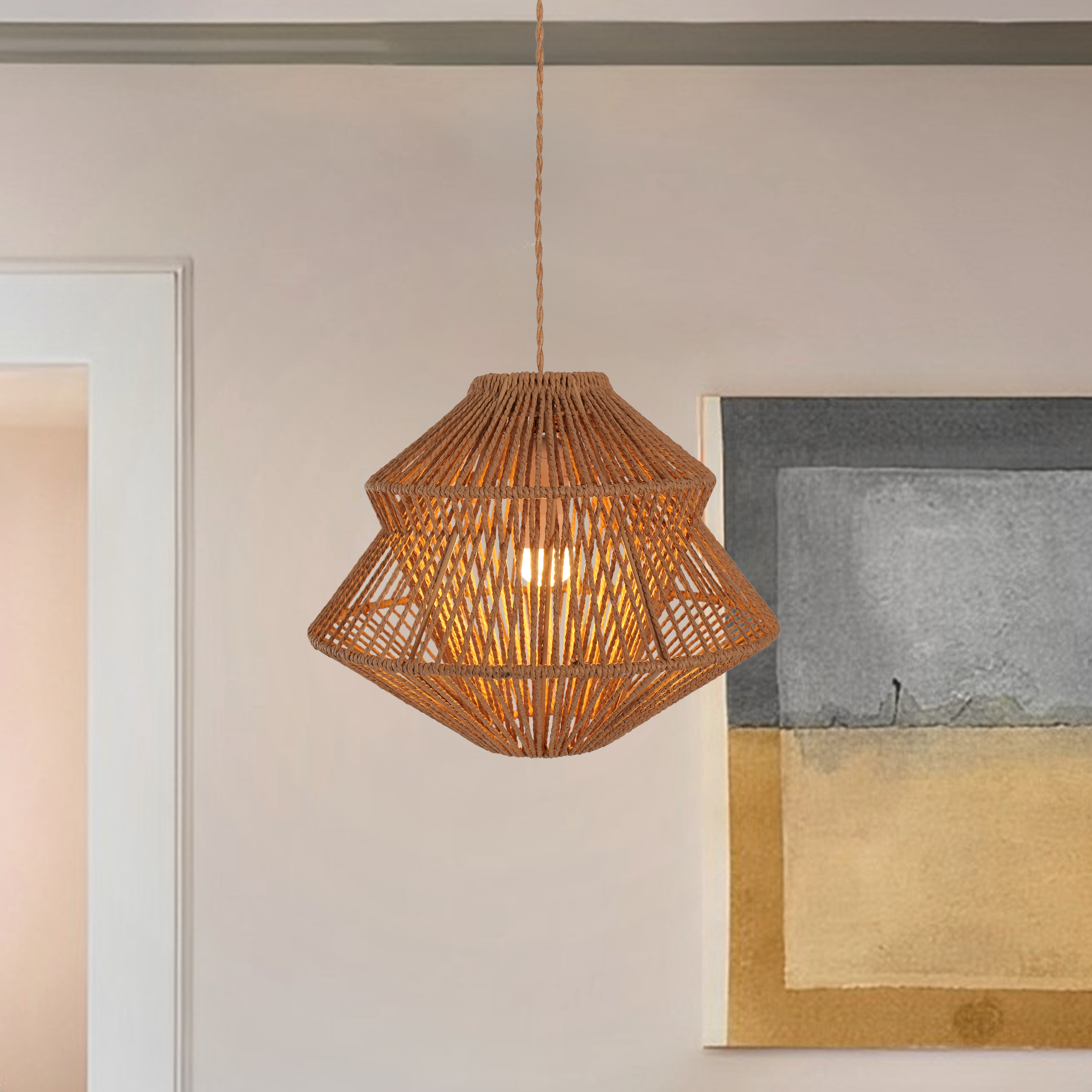 Handwoven Paper Rope Pendant Light for Home Interiors