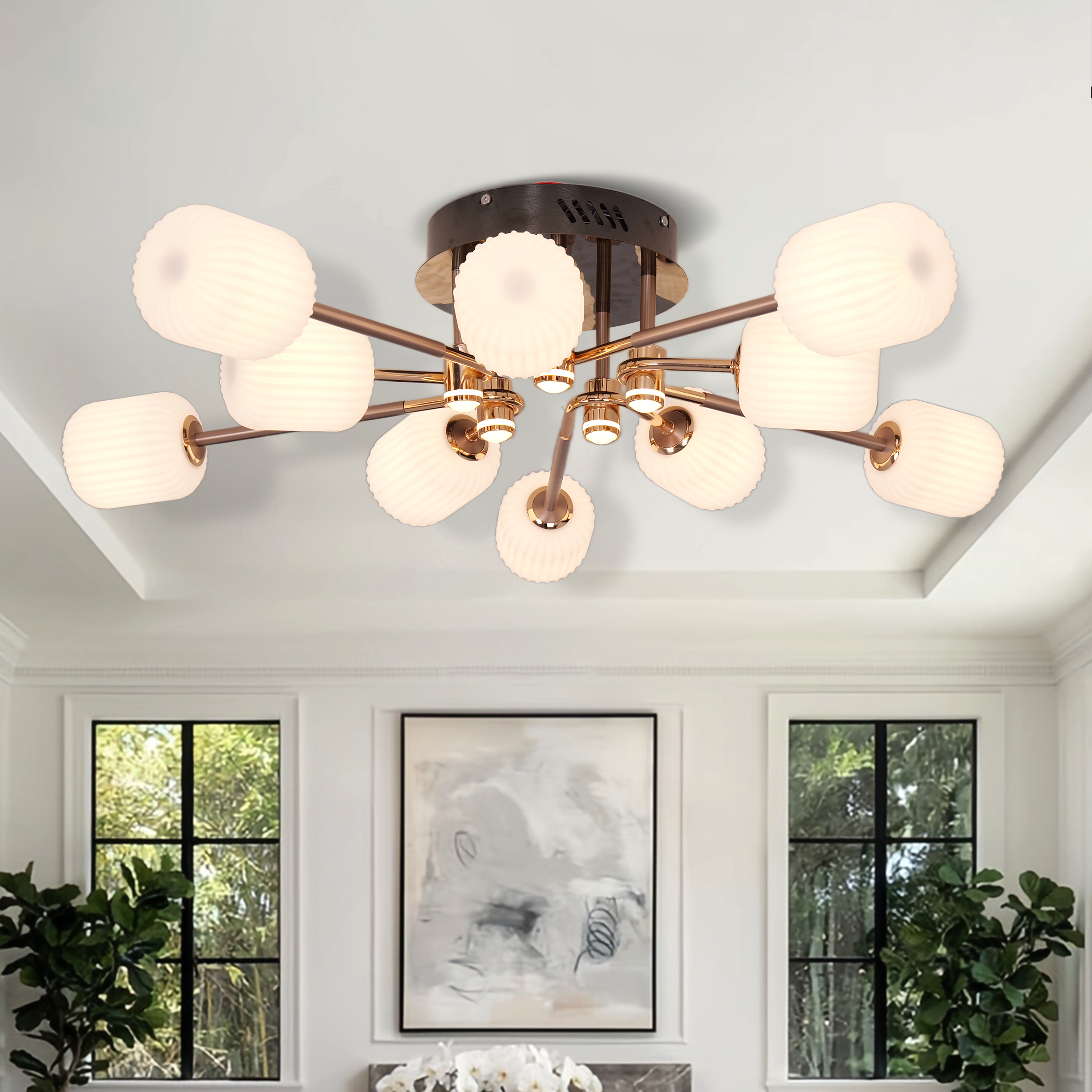 Modern LED Tri-Color Changing Iron and Acrylic Ceiling Light