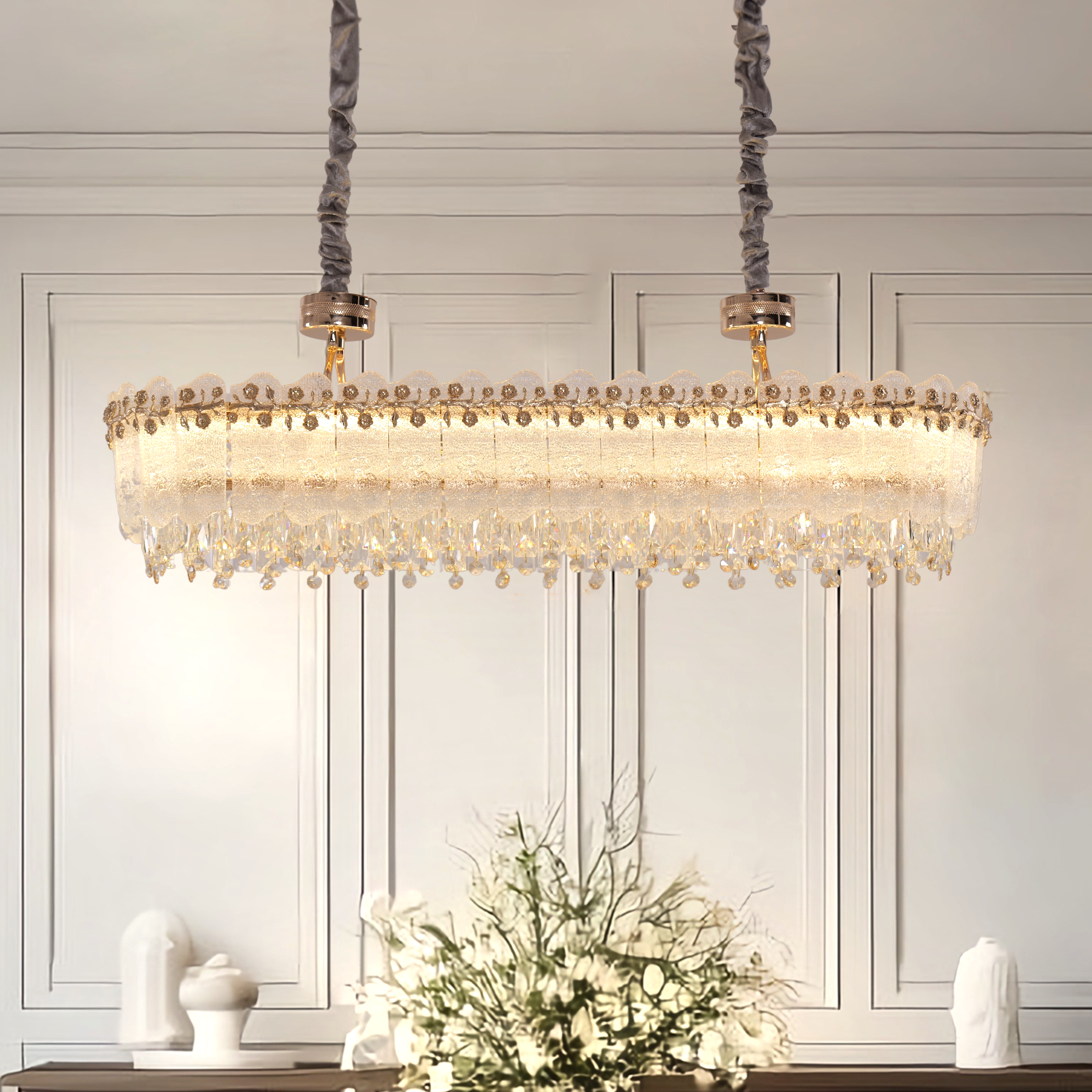 Arvia-Contemporary Oval & Round Crystal Pendant Ceiling Light Dimmable Fixture