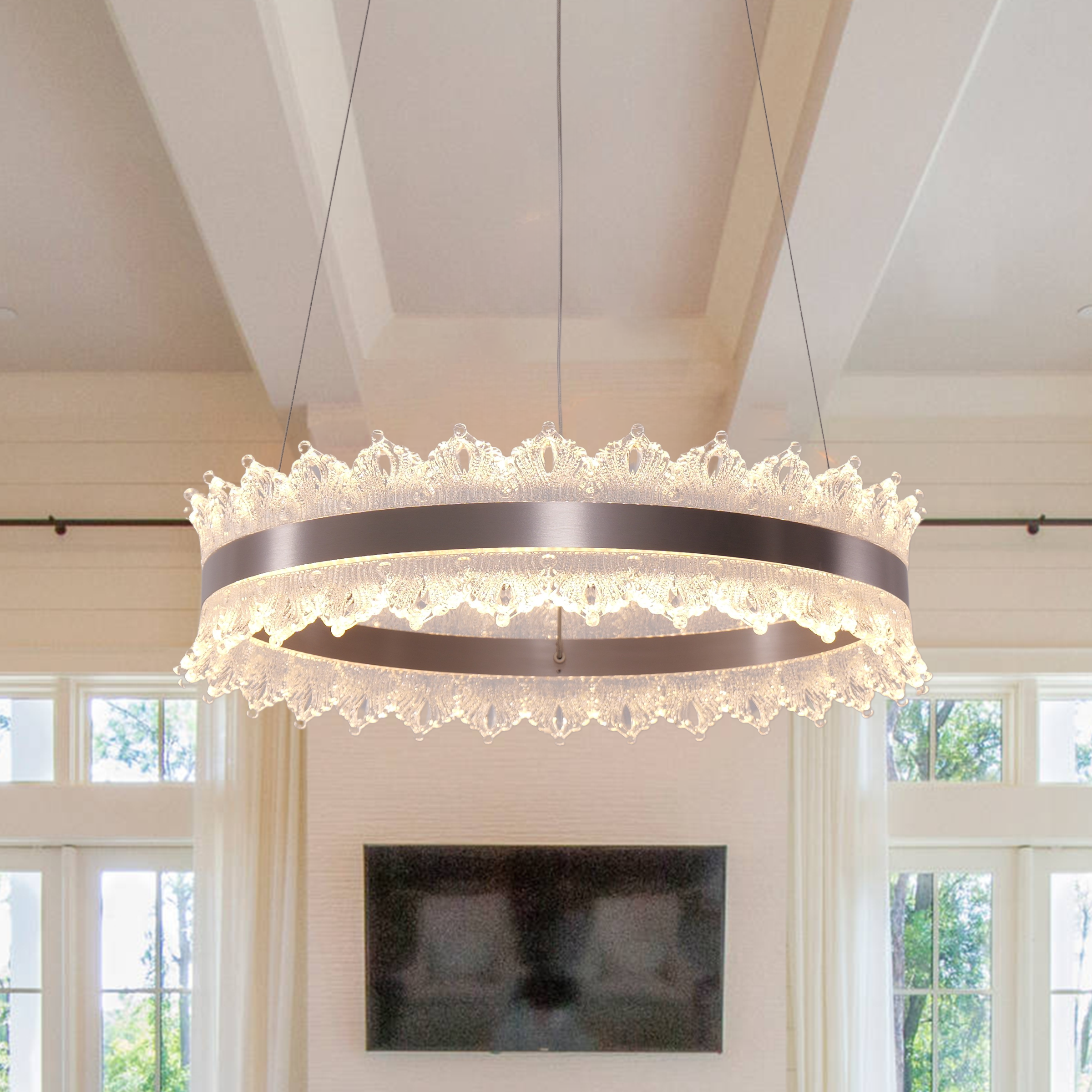Modern Simple Dimmable Metal Ring-Shaped Hanging Pendant Light