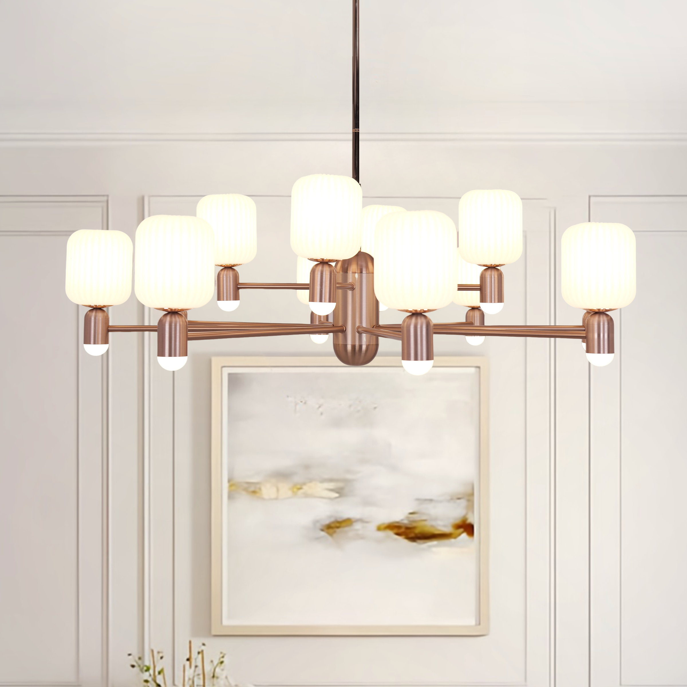 Mid-Century Bronze Chandelier with Acrylic Shades for Living Room