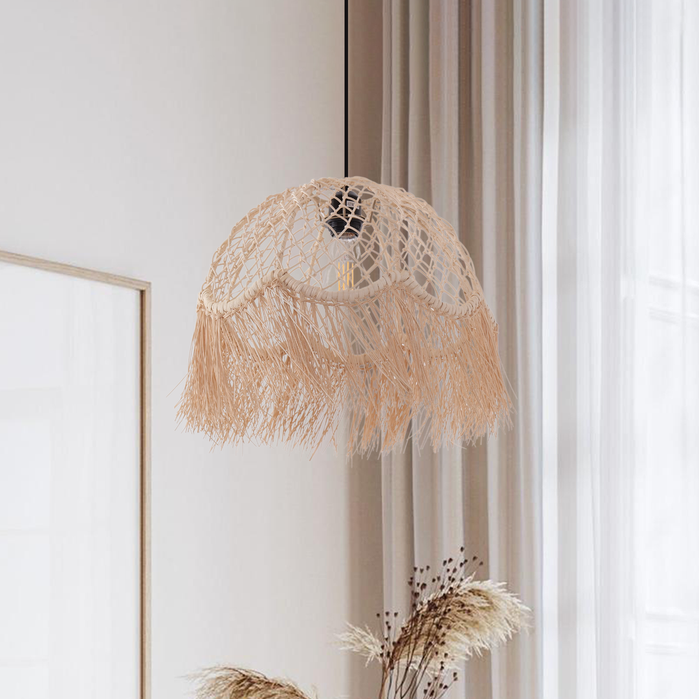 Bohemian Woven Rattan Dome Pendant Light for Cozy Interiors