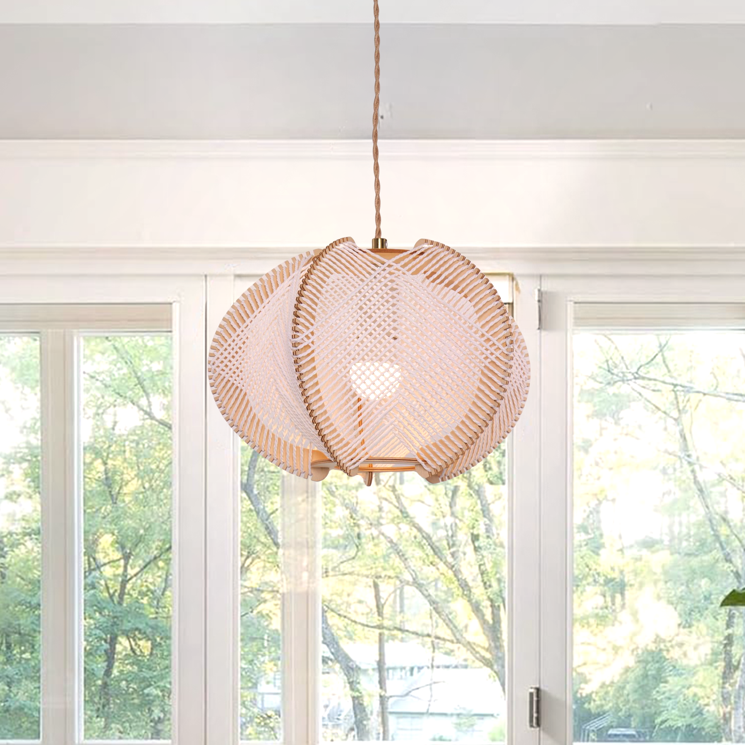 30cm Rustic Wood & Rope Pendant Ceiling Light Warm Kitchen Dining Room Lighting