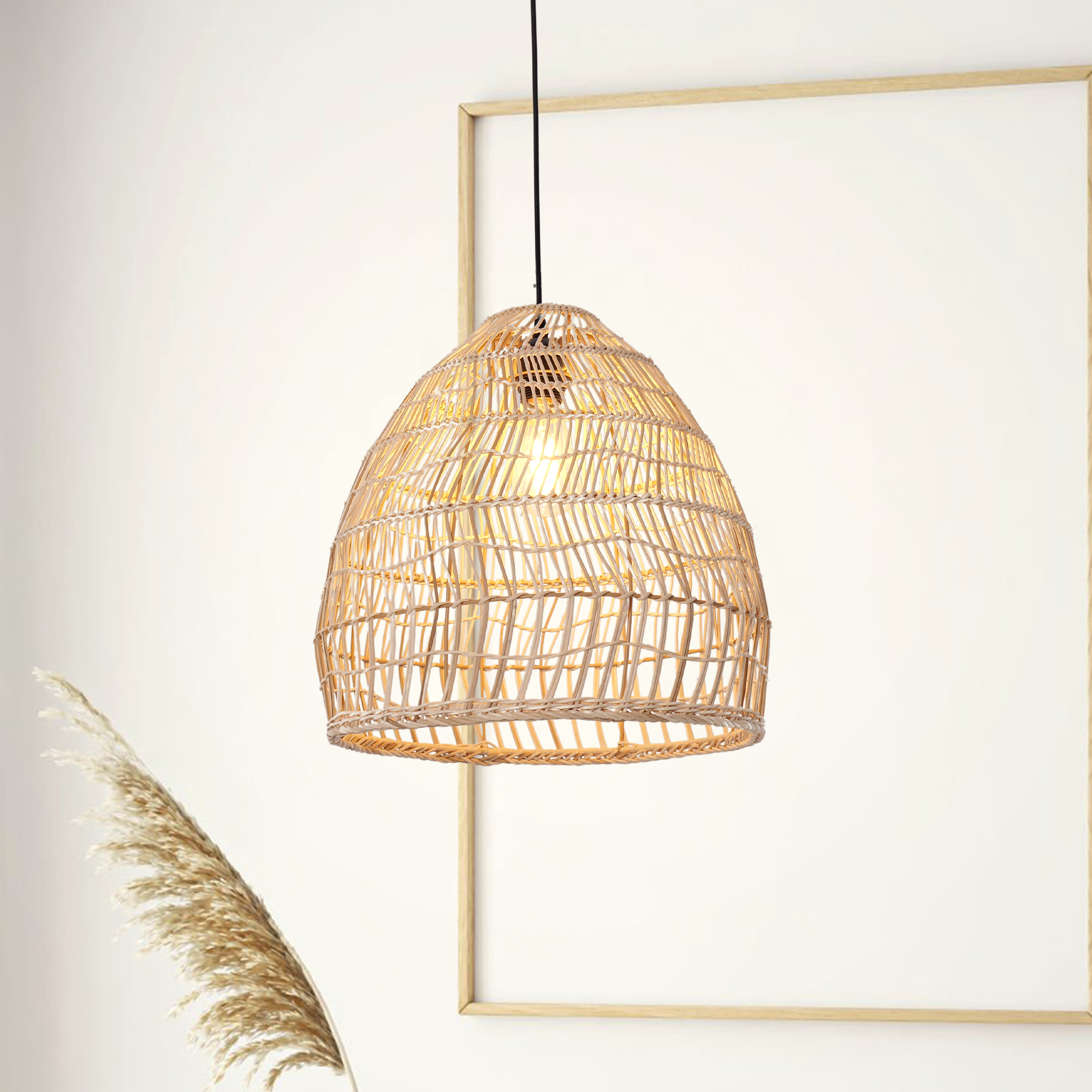 Rattan Pendant Light for Kitchen with Woven Dome Design for Rustic Interiors