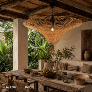 Handwoven Flying Saucer Rattan Pendant Light for Dining Room & Living pendant light in a dining room