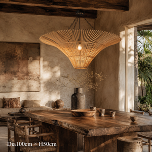 Handwoven Flying Saucer Rattan Pendant Light for Dining Room & Living pendant light in a dining room
