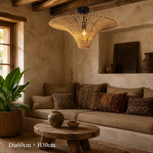 Handwoven Flying Saucer Rattan Pendant Light for Dining Room & Living pendant light in a home interior