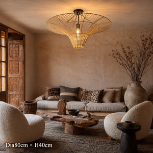 Handwoven Flying Saucer Rattan Pendant Light for Dining Room & Living pendant light in a living room