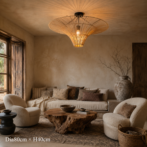 Handwoven Flying Saucer Rattan Pendant Light for Dining Room & Living pendant light in a living room