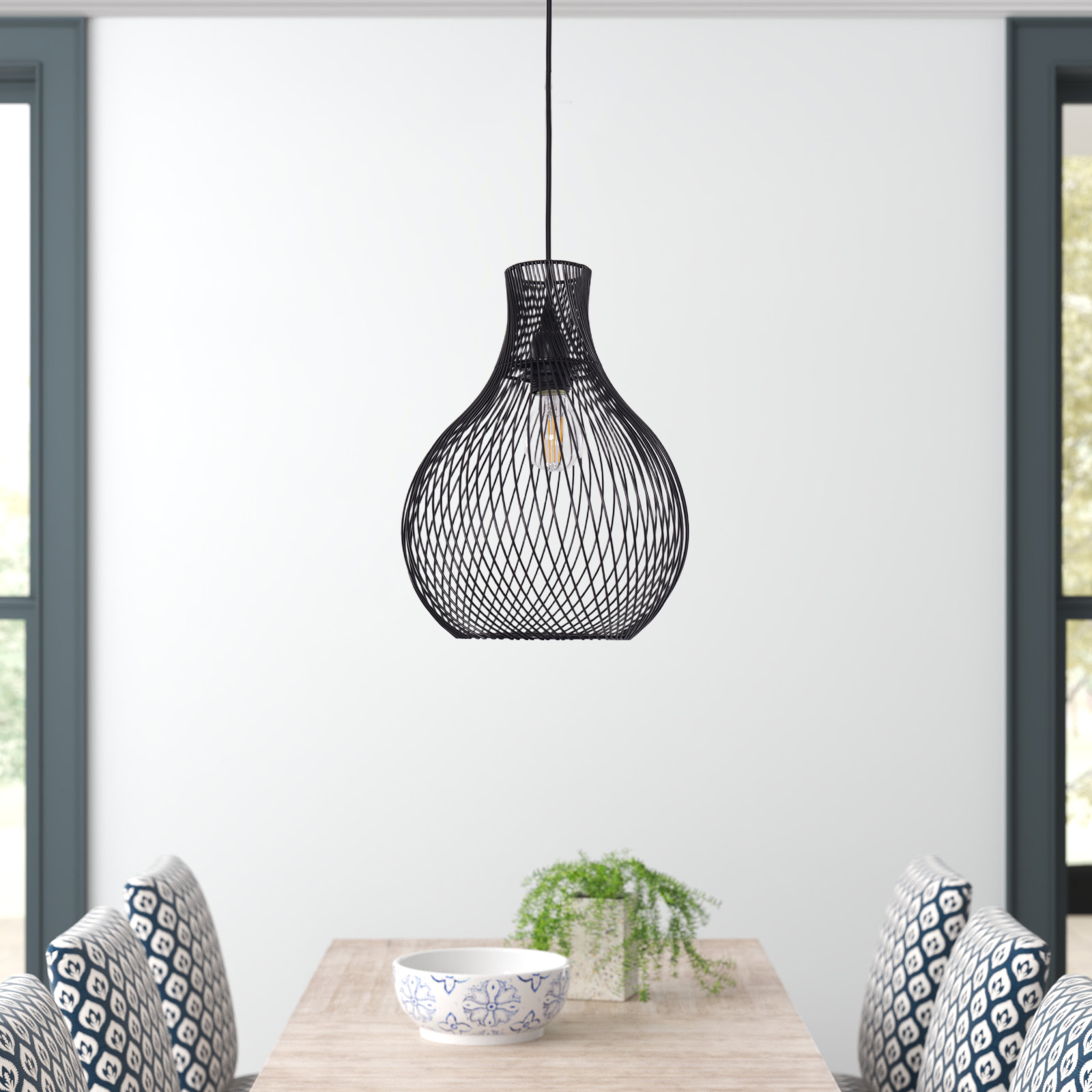 Modern Black Iron Pendant Light | Industrial Geometric Design for Kitchen & Dining Room