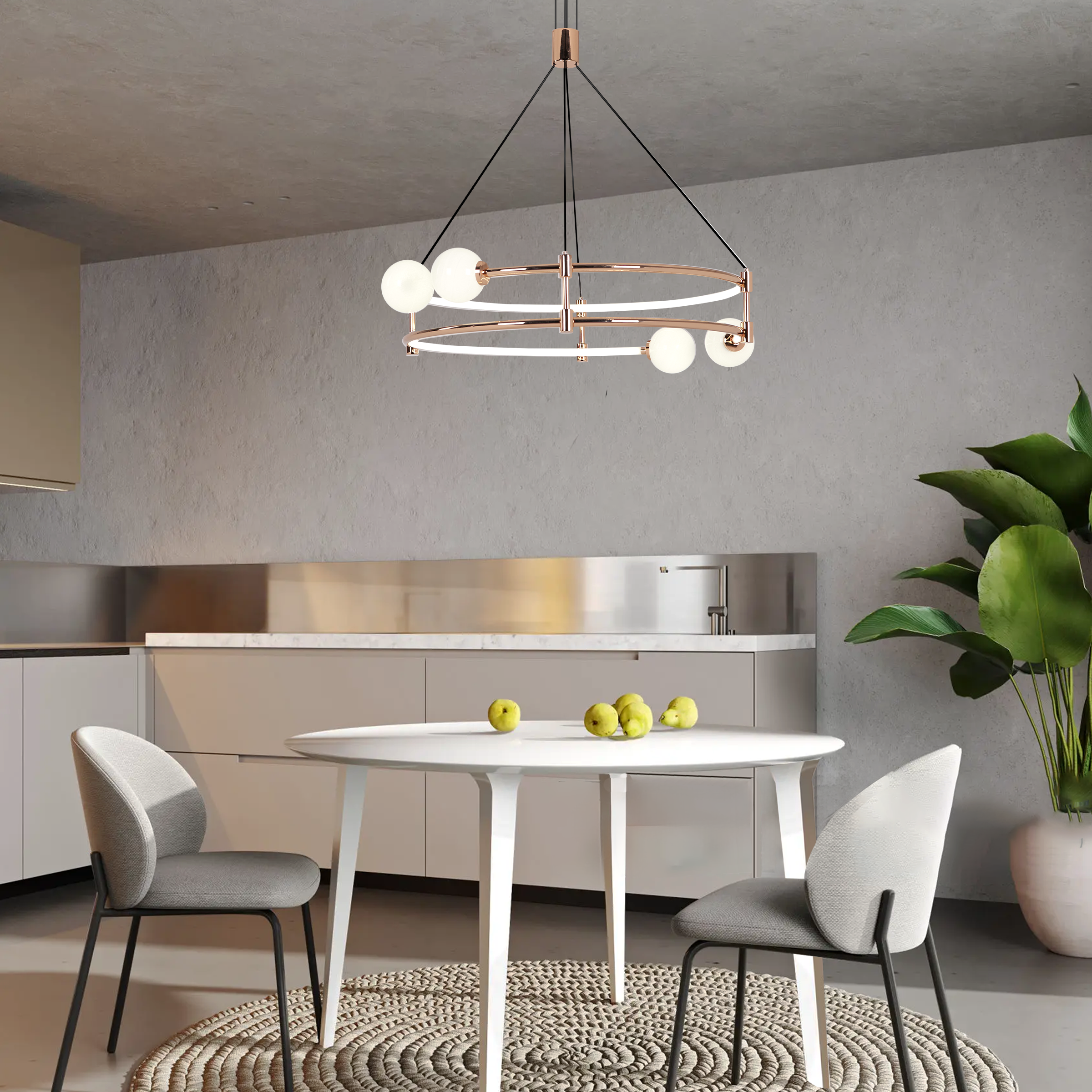 Elegant Gold Double-Ring Pendant Light with Tri-Colour Lighting