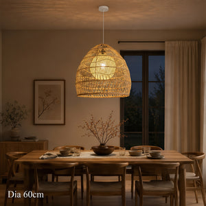 Close-up detail of Natural Rattan Pendant Light Handwoven Ceiling Lamp for Kitchen & Dining pendant
