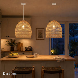 Natural Rattan Pendant Light Handwoven Ceiling Lamp for Kitchen & Dining pendant light in a home interior