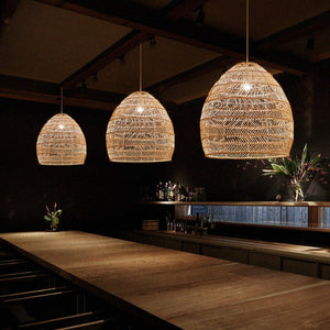Natural Rattan Pendant Light Handwoven Ceiling Lamp for Kitchen & Dining pendant light in a home interior