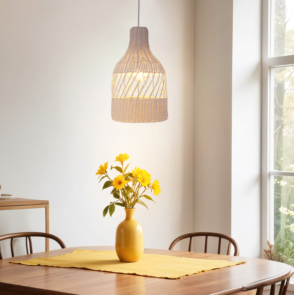 White Spiral Rattan Pendant Light for Kitchen & Dining Room