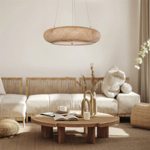 Close-up detail of Rustic Iron Woven Rattan Pendant Light for Dining Room, Reading Corner & pendant