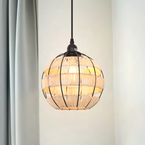 Close-up detail of Rustic Iron Woven Rattan Pendant Light for Dining Room, Reading Corner & pendant