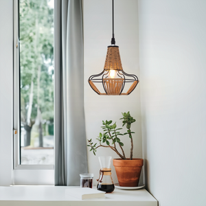 Rustic Iron Woven Rattan Pendant Light for Dining Room, Reading Corner & pendant light in a home interior