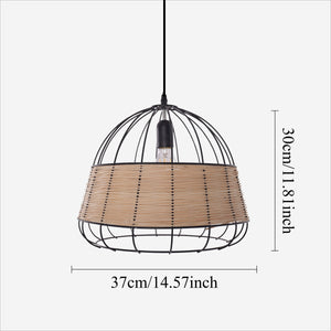 Rustic Iron Woven Rattan Pendant Light for Dining Room, Reading Corner & pendant light on white