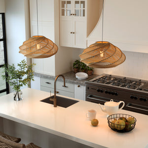 Spiral Rattan Pendant Light – Handwoven Celling Lighting for Dining Room pendant light in a dining room