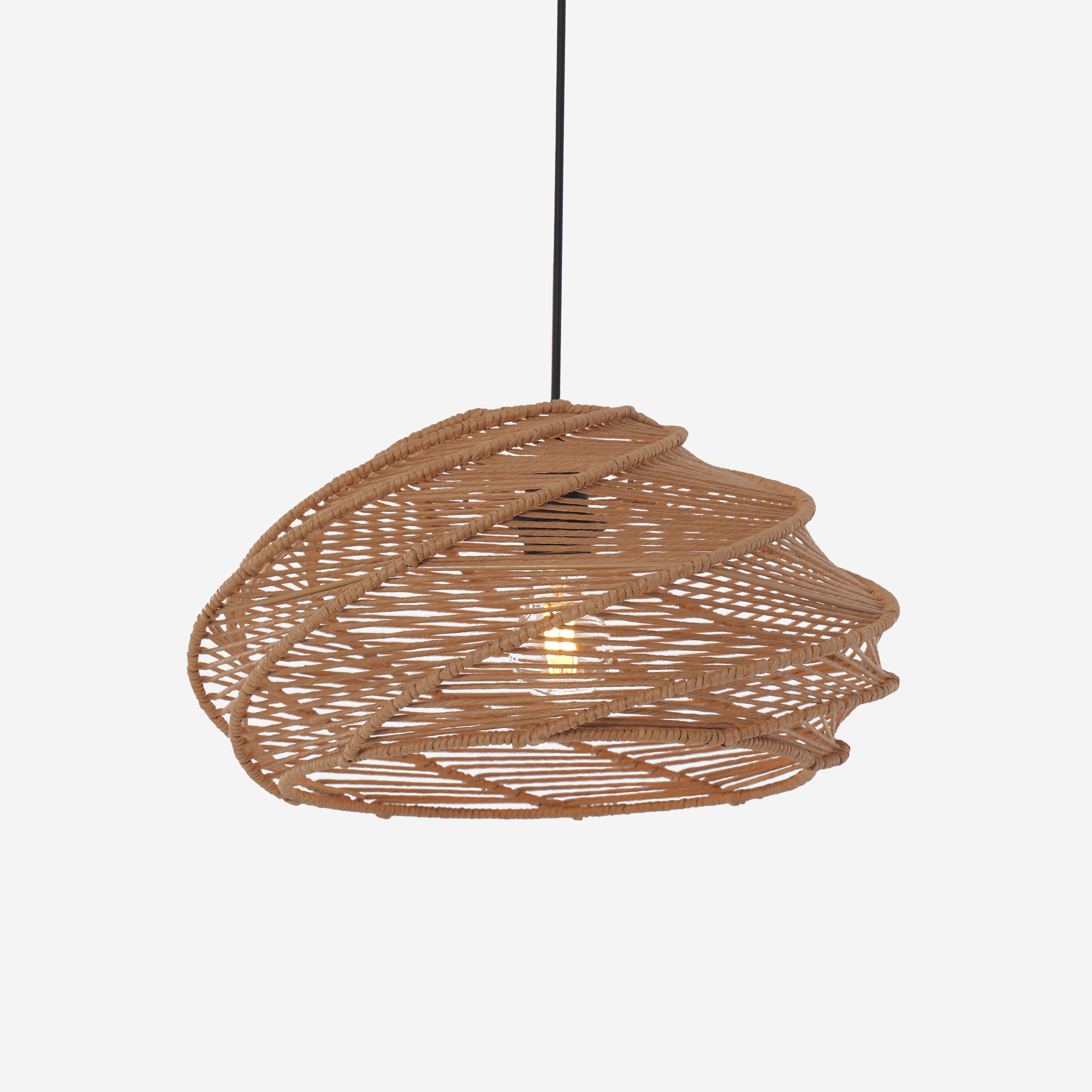 Spiral Rattan Pendant Light – Handwoven Celling Lighting for Dining Room pendant light on white