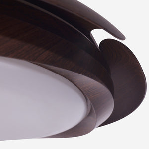 Close-up detail of Walnut Effect LED Ceiling Fan Light with Remote for Living Room &