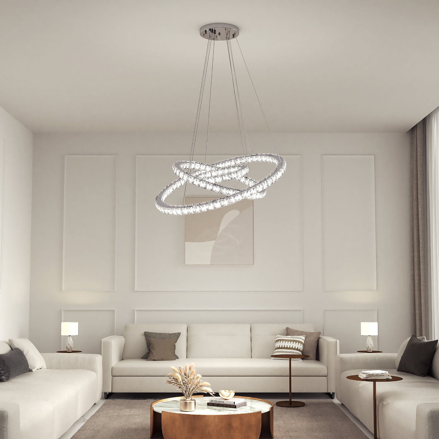 Modern Adjustable Crystal Rings LED Pendant Light