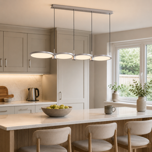 silver linear full spectrum pendant light over a warm kitchen counter, SKU XZ0185