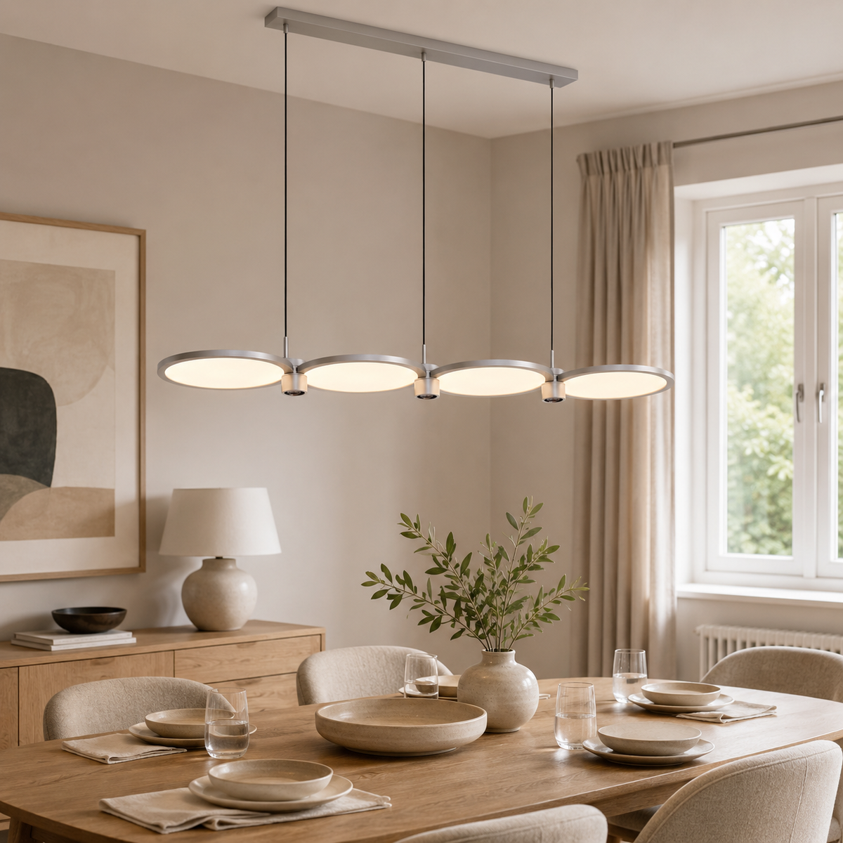 silver linear full spectrum pendant light beside a bright window, SKU XZ0185