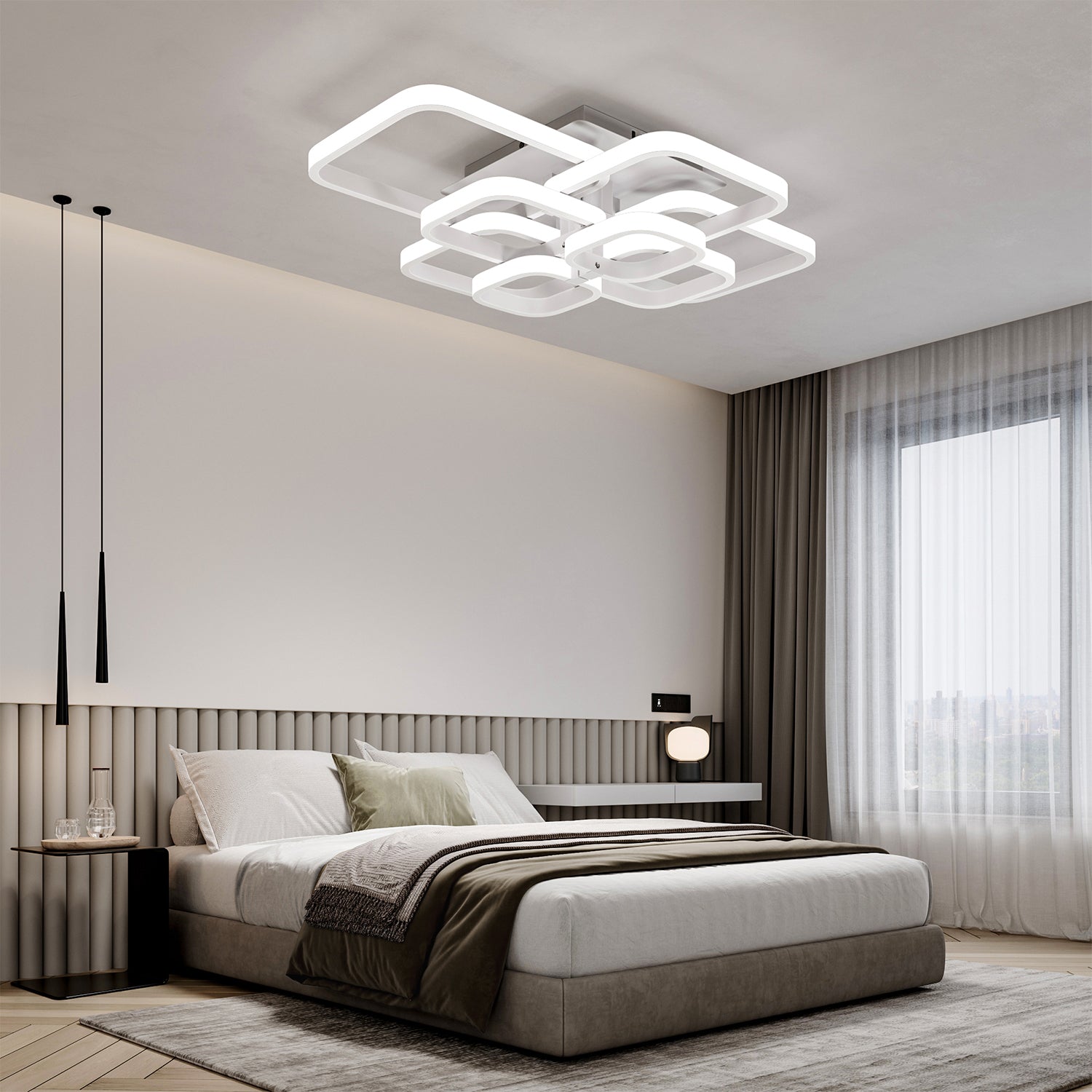 4/6/8 Headers Square LED Ceiling Light Dimmable with Remote Control