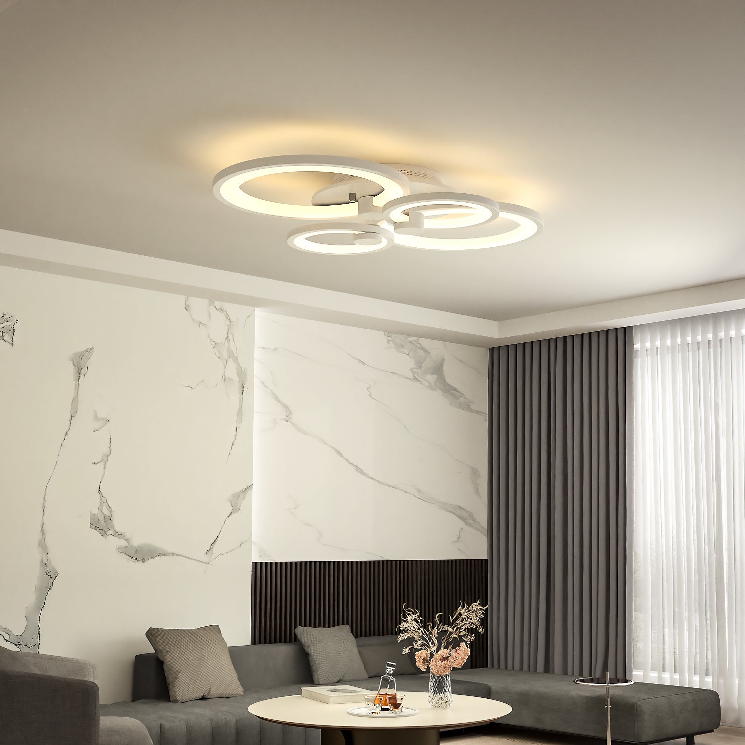 4 6 8 Rings Circle LED Semi Flush Ceiling Light Dimmable Non Dimmable